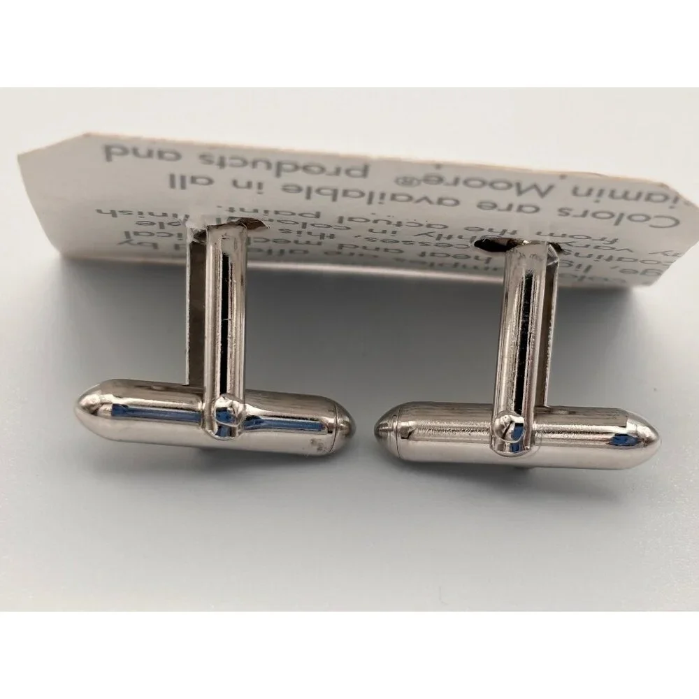 Vintage Swank Silver-Tone Oval Cufflinks Geometric Design For Men